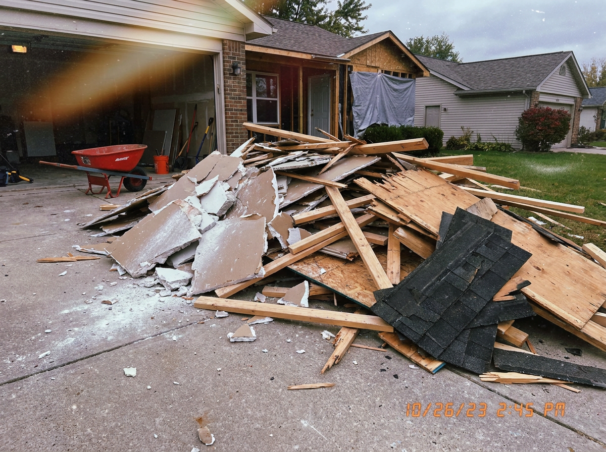 Renovation debris before removal
