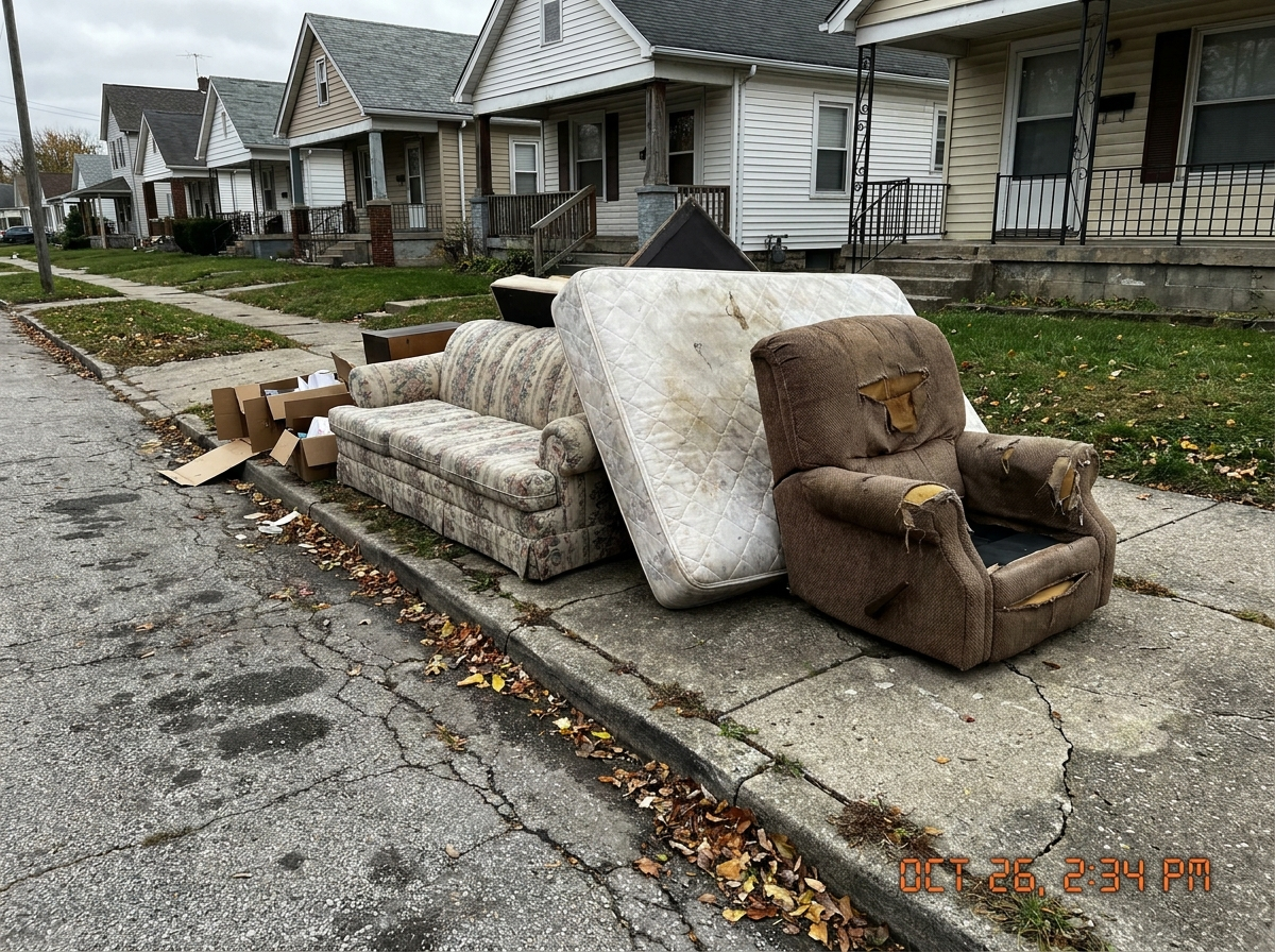 Room with bulky furniture before removal